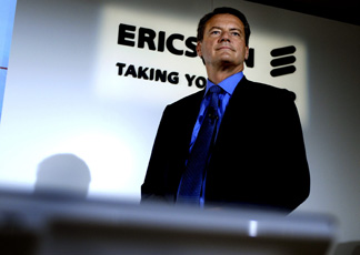 Carl-Henric Svanberg, Chief Executive di Ericsson, durante la conferenza stampa di Stoccolma (Afp)