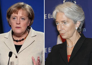 Il cancelliere tedesco, Angela Merkel e il ministro francese dell'Economia, Christine Lagarde