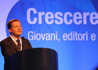 L'intervento di Andrea Ceccherini, presidente dell'Osservatorio permanente giovani-editori (Ansa)