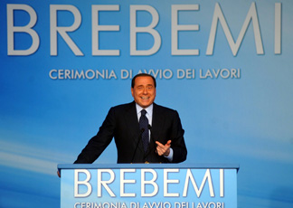 Silvio Berlusconi a Brescia per la cerimonia di apertura dei lavori per la realizzazione della Brebemi (Infophoto)