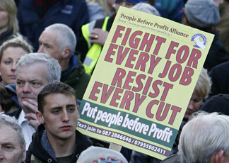 Dublino. Proteste per la crisi occupazionale che ha colpito l'Irlanda. Nov 6, 2009 (AFP)