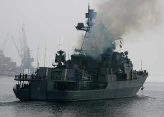 La nave da guerra della Marina militare russa Maresciallo Shaposhnikov (Afp)