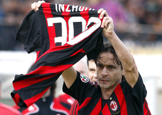 Filippo Inzaghi festeggia il gol da professionista n. 300 sul campo del Siena (Ap/Lapresse)