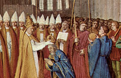 25 dicembre 800, l'incoronazione di Carlo Magno in una stampa di Jean Fouquet del XV secolo
