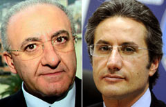 I candidati governatori alla Regione Campania, Vincenzo De Luca e Stefano Caldoro (Ansa)