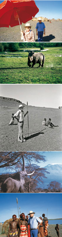 Dacia Maraini e Alberto Moravia, Rinoceronte a Maralal, Elefante nell'Amboseli, Alberto Moravia con gli Elmolo (Fotografie Lorenzo Capellini)